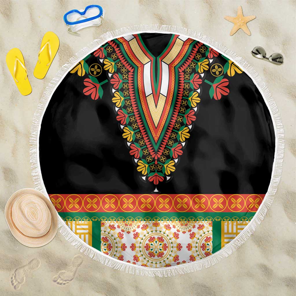 Africa Dashiki Beach Blanket Embroidery Neckline Floral Pattern - Wonder Print Shop