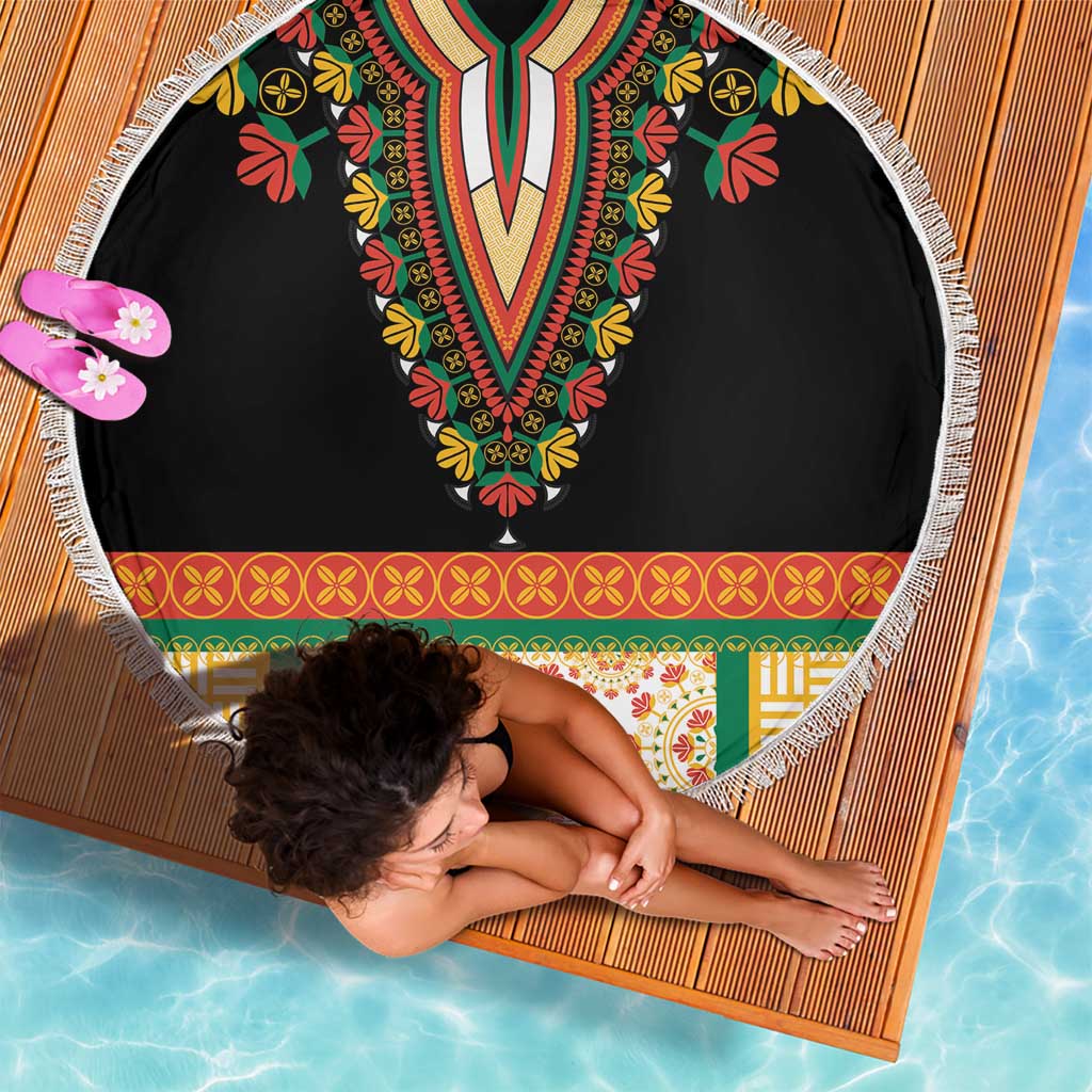 Africa Dashiki Beach Blanket Embroidery Neckline Floral Pattern - Wonder Print Shop