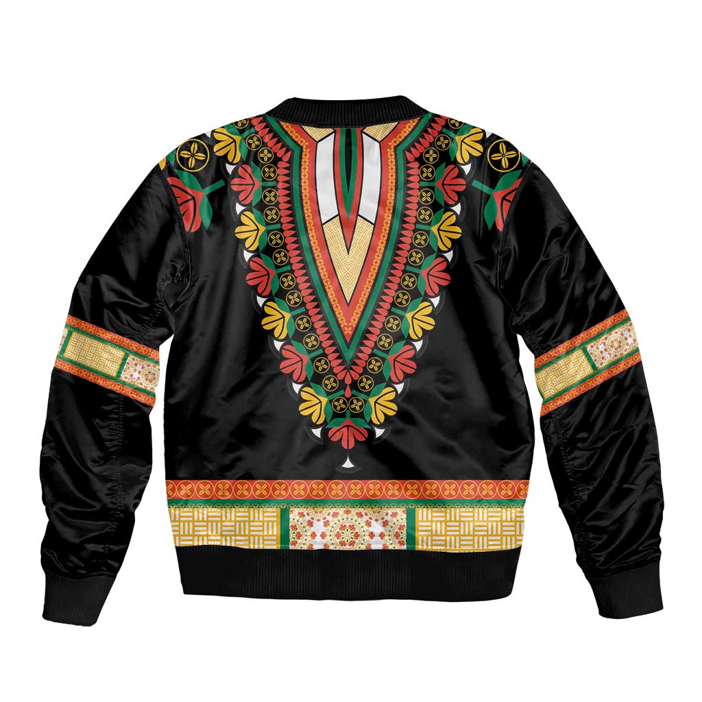 Africa Dashiki Bomber Jacket Embroidery Neckline Floral Pattern - Wonder Print Shop
