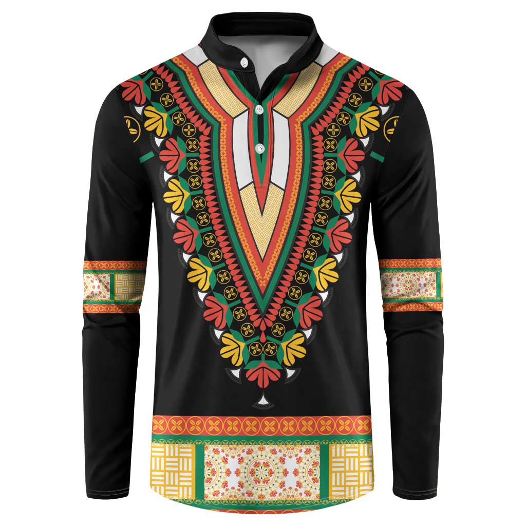 Africa Dashiki Button Sweatshirt Embroidery Neckline Floral Pattern - Wonder Print Shop