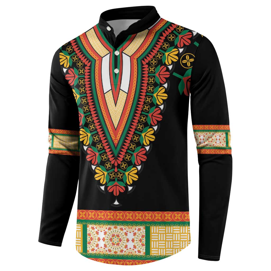 Africa Dashiki Button Sweatshirt Embroidery Neckline Floral Pattern - Wonder Print Shop