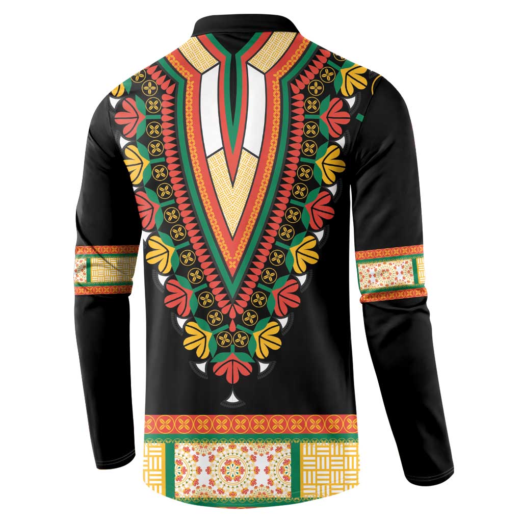 Africa Dashiki Button Sweatshirt Embroidery Neckline Floral Pattern - Wonder Print Shop
