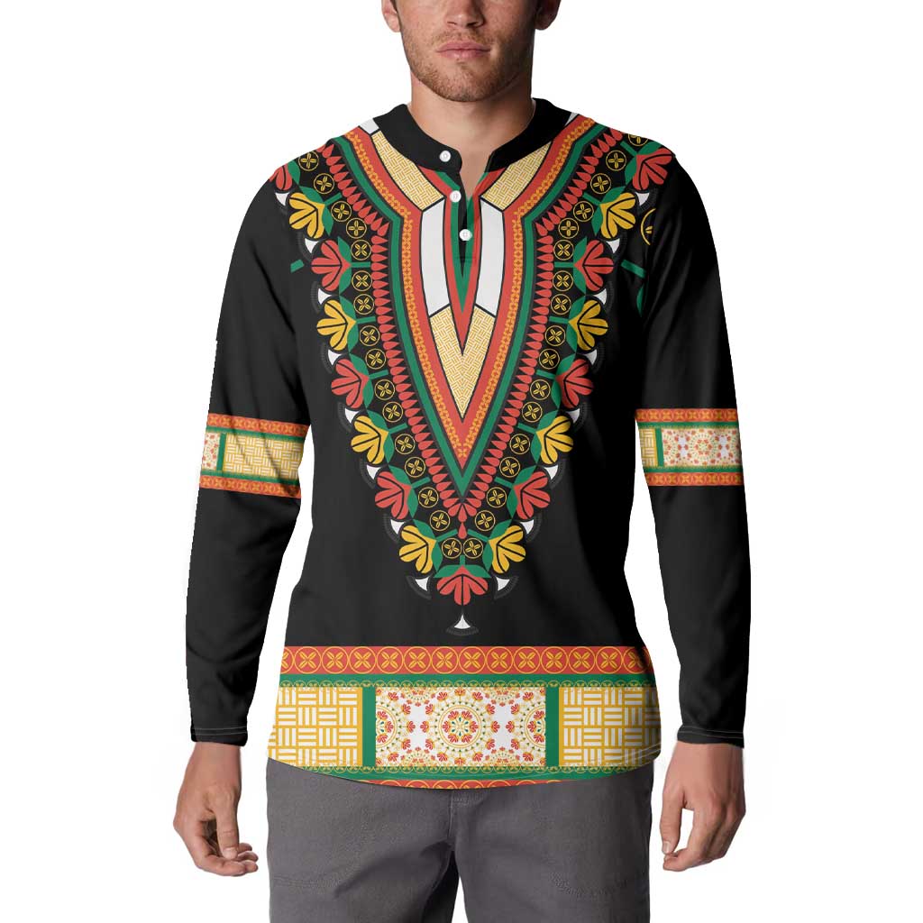 Africa Dashiki Button Sweatshirt Embroidery Neckline Floral Pattern - Wonder Print Shop
