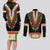 Africa Dashiki Couples Matching Long Sleeve Bodycon Dress and Long Sleeve Button Shirt Embroidery Neckline Floral Pattern - Wonder Print Shop