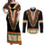 Africa Dashiki Couples Matching Off Shoulder Maxi Dress and Long Sleeve Button Shirt Embroidery Neckline Floral Pattern - Wonder Print Shop