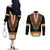 Africa Dashiki Couples Matching Off The Shoulder Long Sleeve Dress and Long Sleeve Button Shirt Embroidery Neckline Floral Pattern