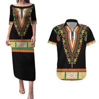 Africa Dashiki Couples Matching Puletasi and Hawaiian Shirt Embroidery Neckline Floral Pattern - Wonder Print Shop