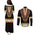 Africa Dashiki Couples Matching Puletasi and Long Sleeve Button Shirt Embroidery Neckline Floral Pattern - Wonder Print Shop