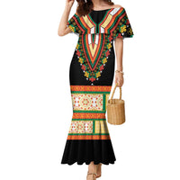 Africa Dashiki Family Matching Mermaid Dress and Hawaiian Shirt Embroidery Neckline Floral Pattern - Wonder Print Shop