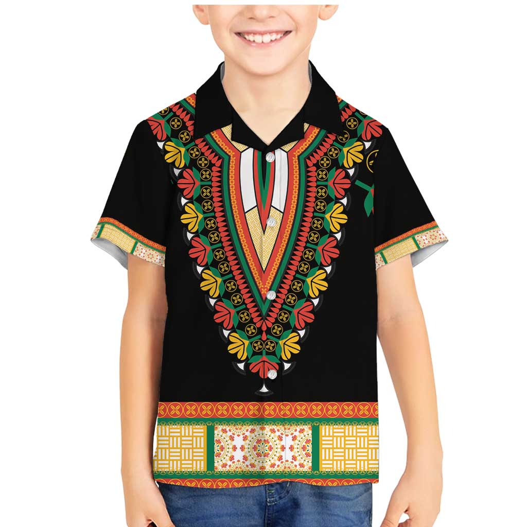 Africa Dashiki Family Matching Mermaid Dress and Hawaiian Shirt Embroidery Neckline Floral Pattern - Wonder Print Shop