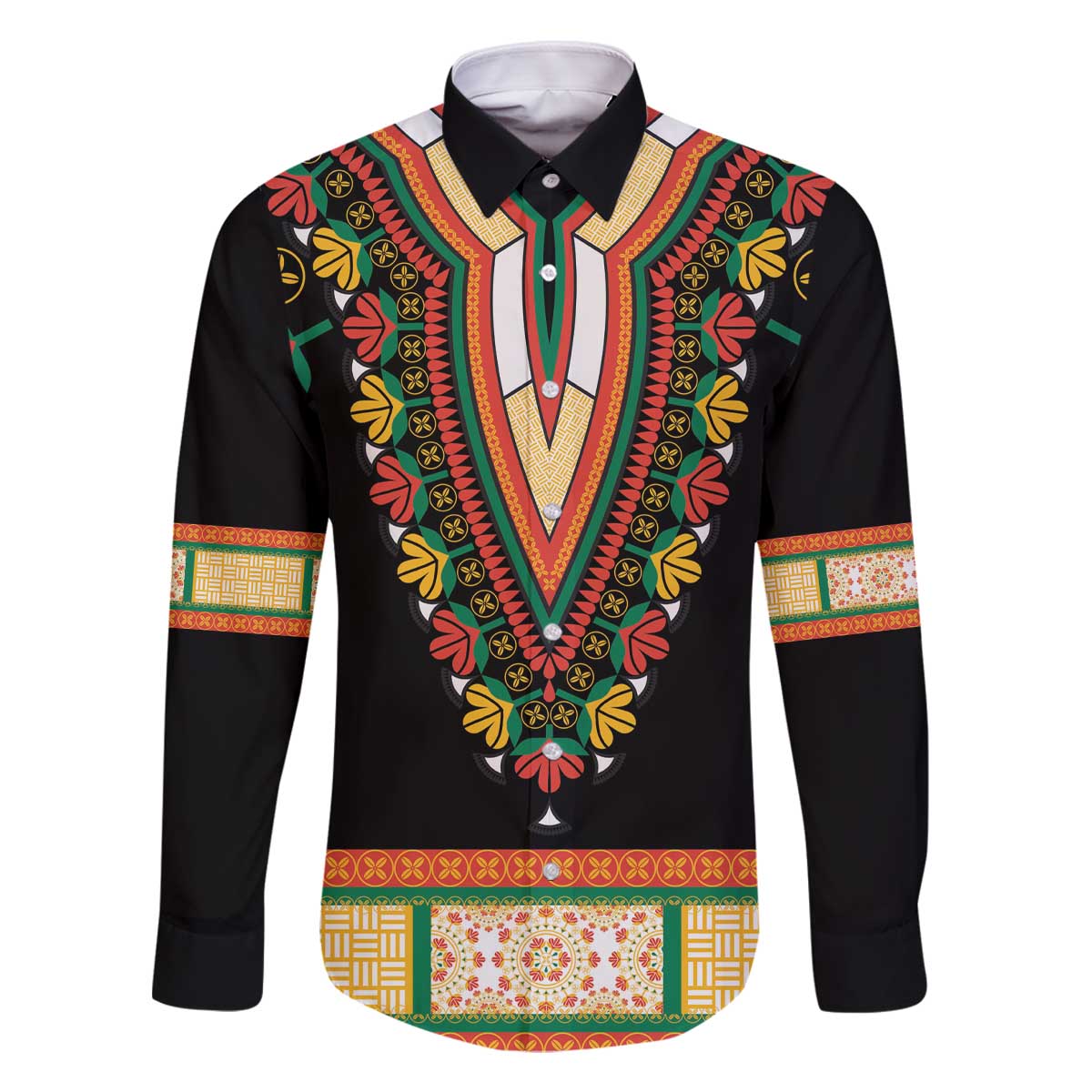 Africa Dashiki Family Matching Off The Shoulder Long Sleeve Dress and Hawaiian Shirt Embroidery Neckline Floral Pattern - Wonder Print Shop