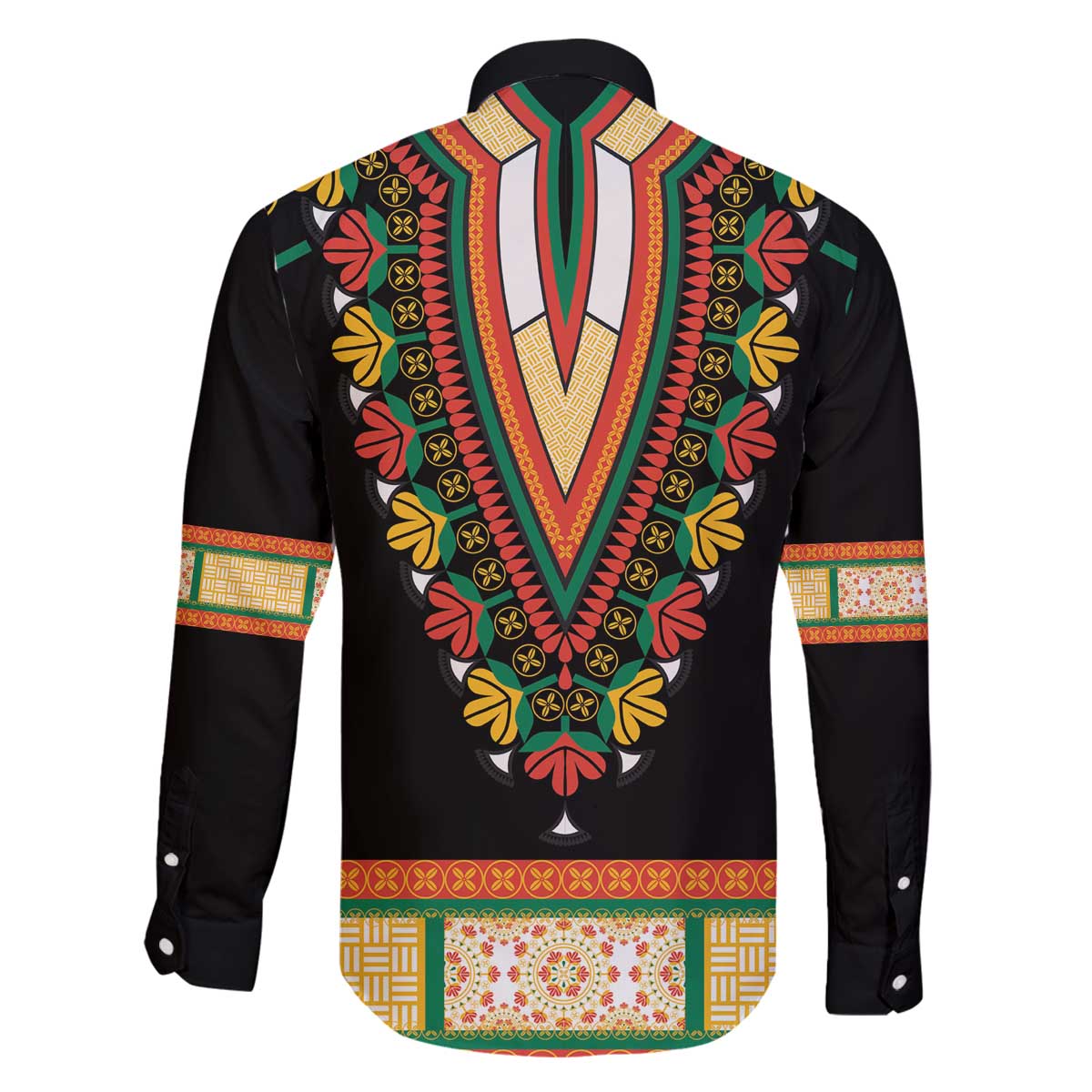 Africa Dashiki Family Matching Off The Shoulder Long Sleeve Dress and Hawaiian Shirt Embroidery Neckline Floral Pattern - Wonder Print Shop