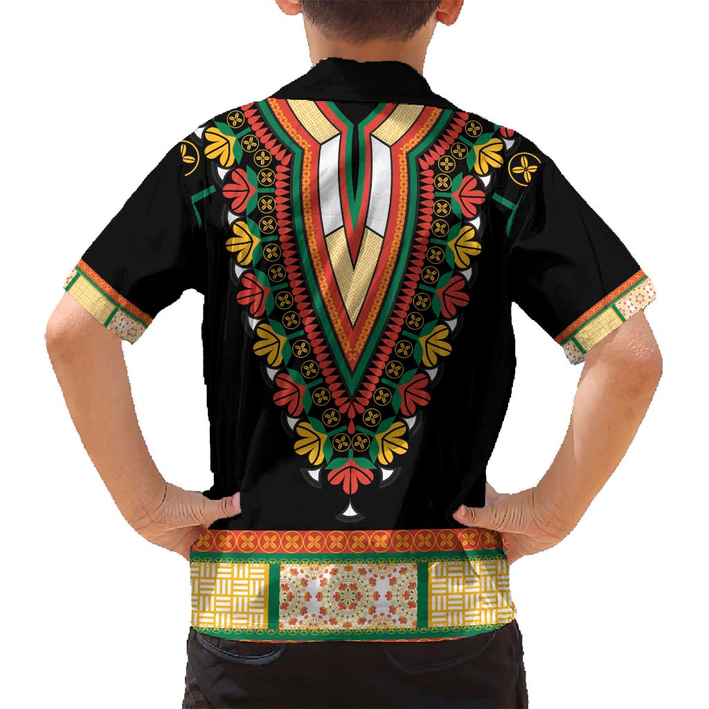 Africa Dashiki Family Matching Off Shoulder Maxi Dress and Hawaiian Shirt Embroidery Neckline Floral Pattern - Wonder Print Shop
