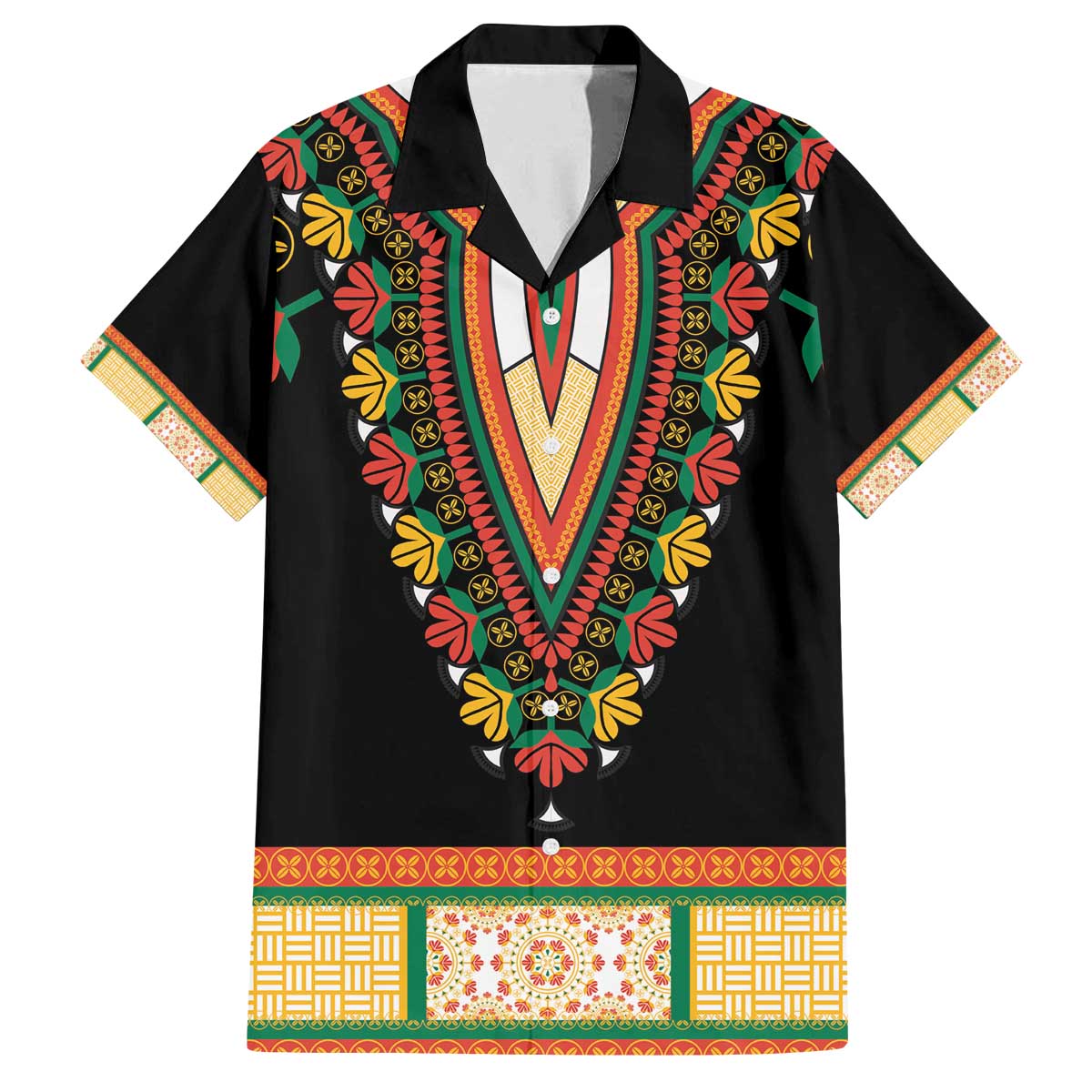 Africa Dashiki Family Matching Off Shoulder Short Dress and Hawaiian Shirt Embroidery Neckline Floral Pattern - Wonder Print Shop