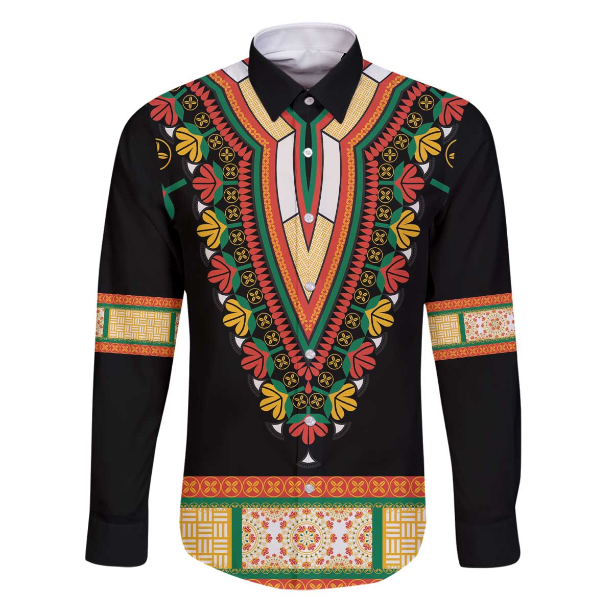 Africa Dashiki Family Matching Puletasi and Hawaiian Shirt Embroidery Neckline Floral Pattern - Wonder Print Shop