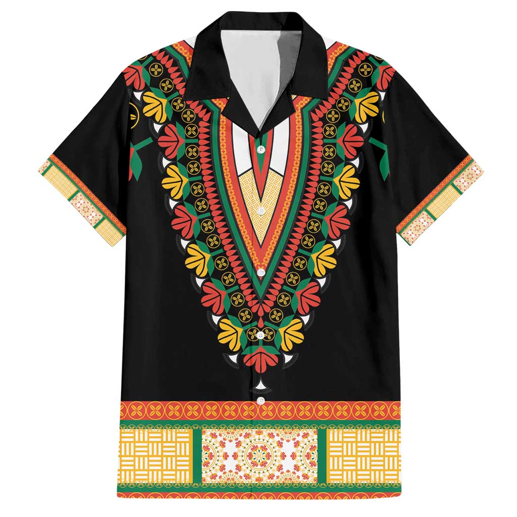 Africa Dashiki Family Matching Short Sleeve Bodycon Dress and Hawaiian Shirt Embroidery Neckline Floral Pattern - Wonder Print Shop
