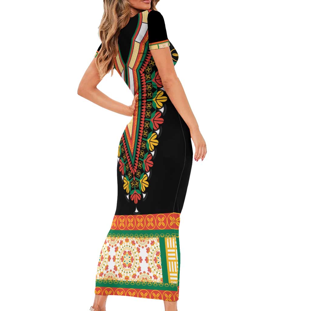 Africa Dashiki Family Matching Short Sleeve Bodycon Dress and Hawaiian Shirt Embroidery Neckline Floral Pattern - Wonder Print Shop