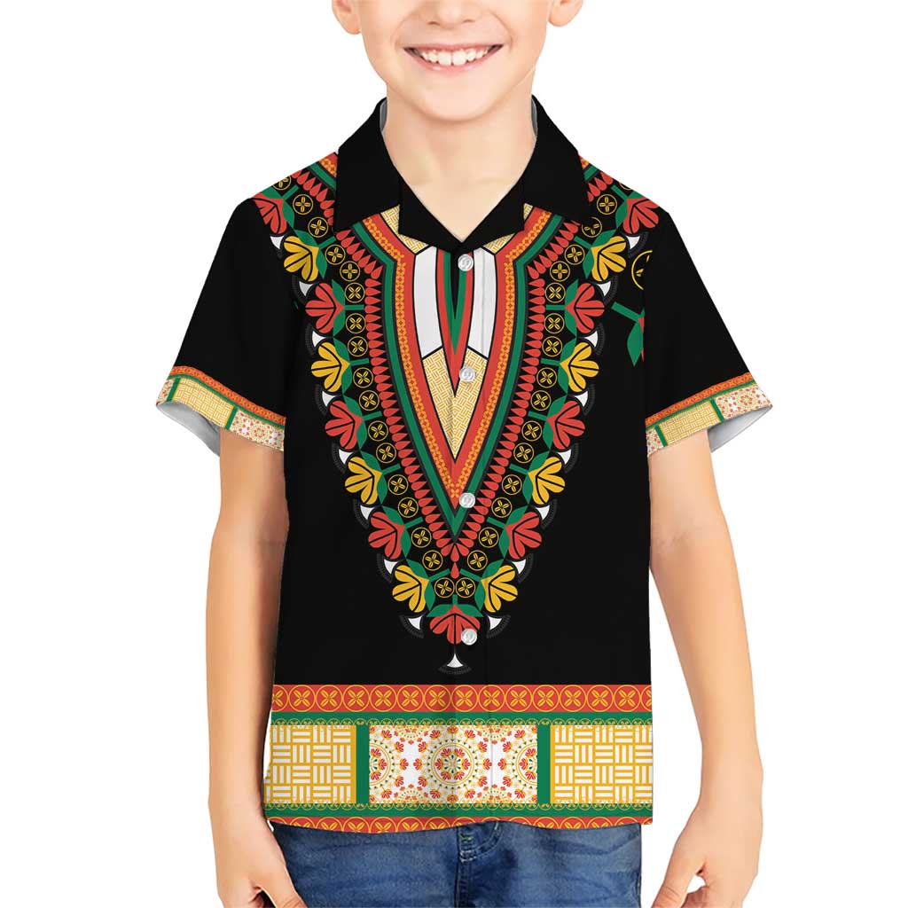 Africa Dashiki Family Matching Short Sleeve Bodycon Dress and Hawaiian Shirt Embroidery Neckline Floral Pattern - Wonder Print Shop