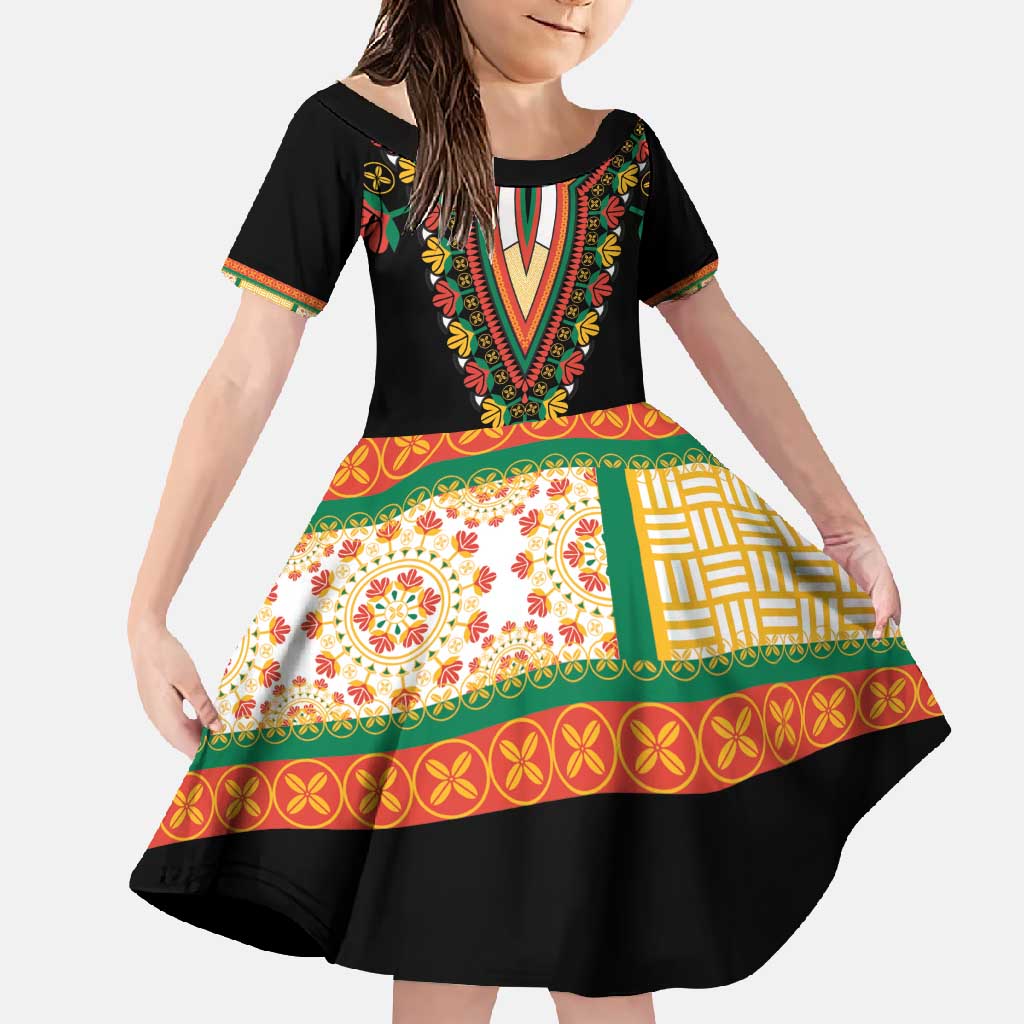 Africa Dashiki Family Matching Summer Maxi Dress and Hawaiian Shirt Embroidery Neckline Floral Pattern - Wonder Print Shop