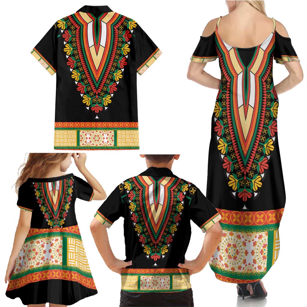 Africa Dashiki Family Matching Summer Maxi Dress and Hawaiian Shirt Embroidery Neckline Floral Pattern - Wonder Print Shop