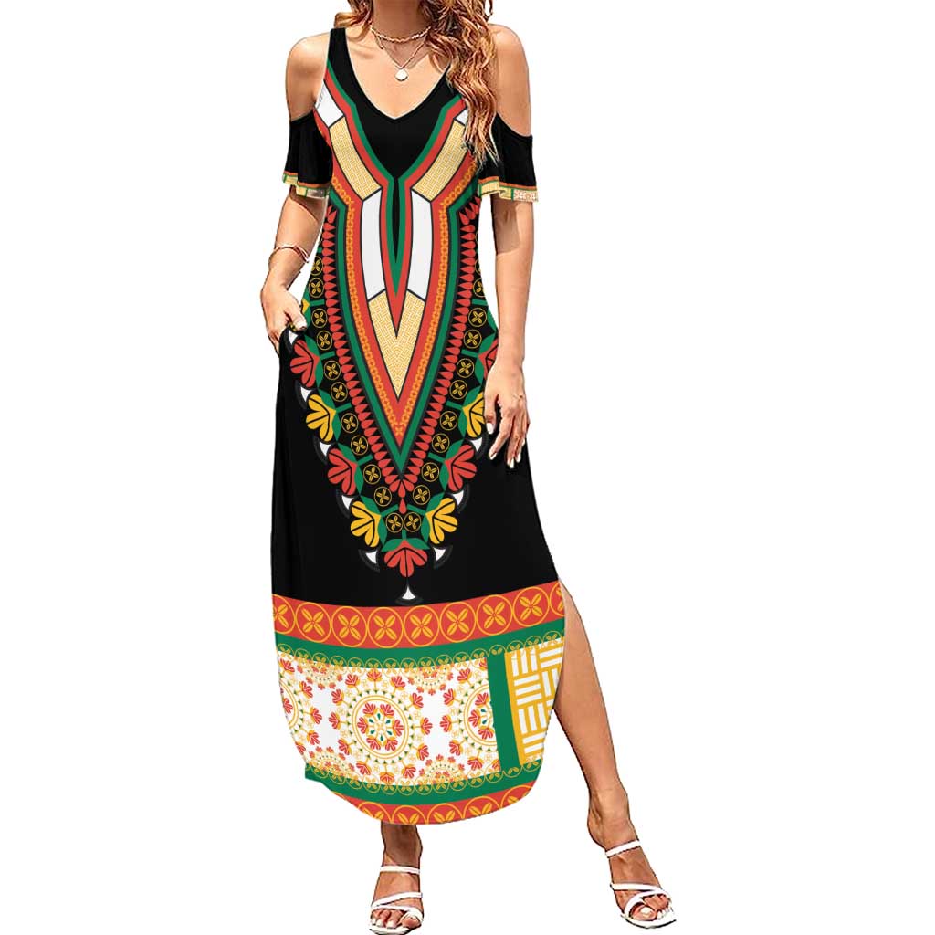 Africa Dashiki Family Matching Summer Maxi Dress and Hawaiian Shirt Embroidery Neckline Floral Pattern - Wonder Print Shop