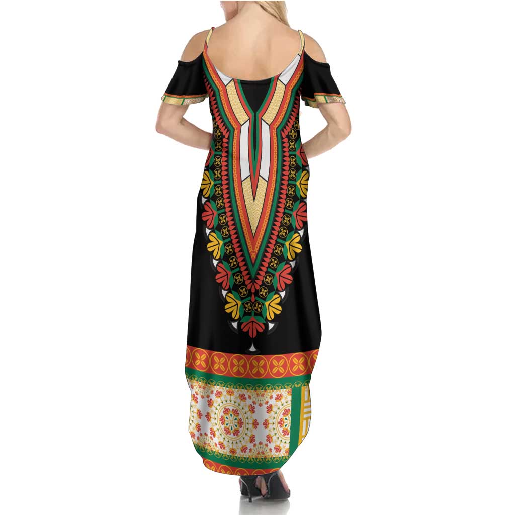 Africa Dashiki Family Matching Summer Maxi Dress and Hawaiian Shirt Embroidery Neckline Floral Pattern - Wonder Print Shop