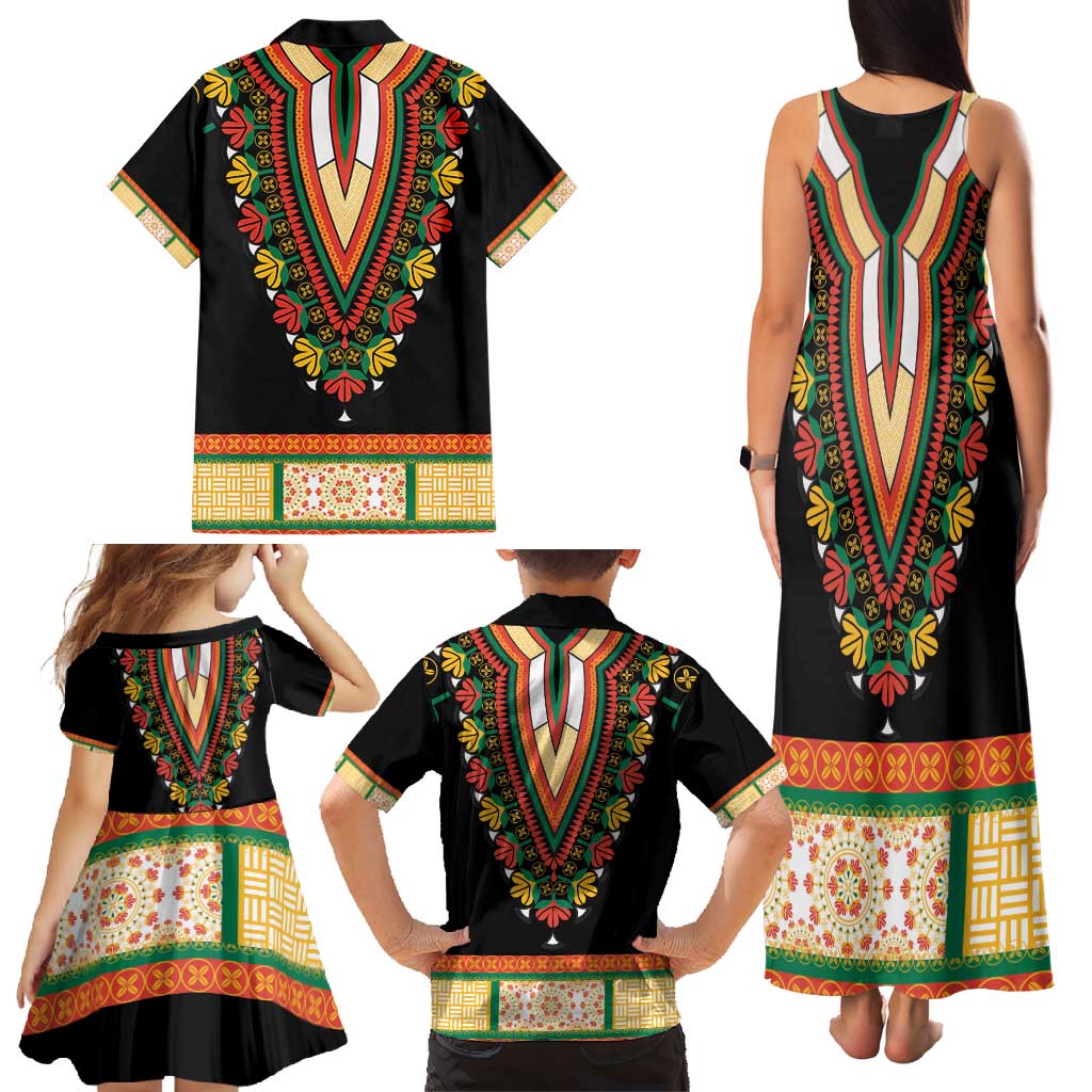 Africa Dashiki Family Matching Tank Maxi Dress and Hawaiian Shirt Embroidery Neckline Floral Pattern - Wonder Print Shop