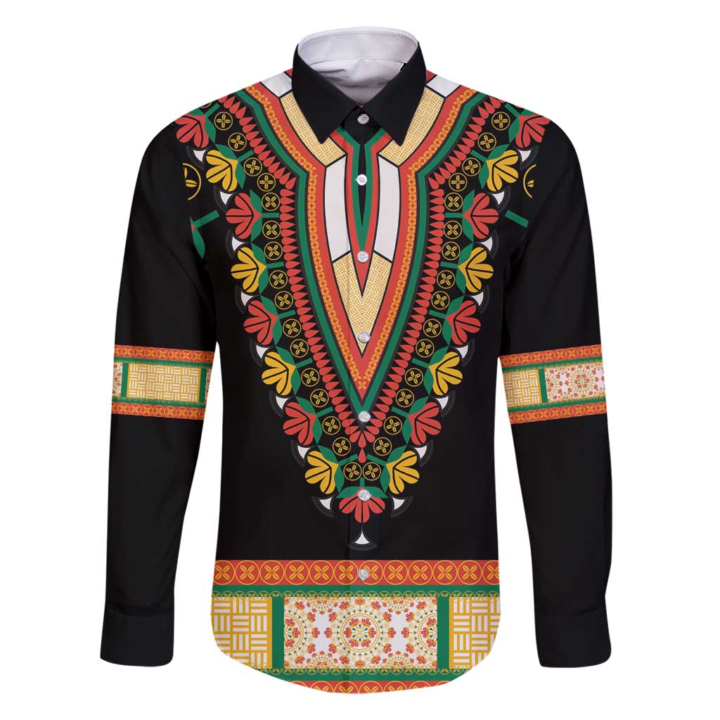 Africa Dashiki Family Matching Tank Maxi Dress and Hawaiian Shirt Embroidery Neckline Floral Pattern - Wonder Print Shop