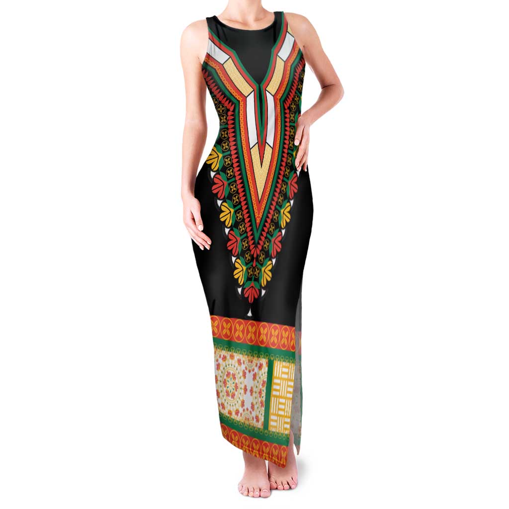 Africa Dashiki Family Matching Tank Maxi Dress and Hawaiian Shirt Embroidery Neckline Floral Pattern - Wonder Print Shop