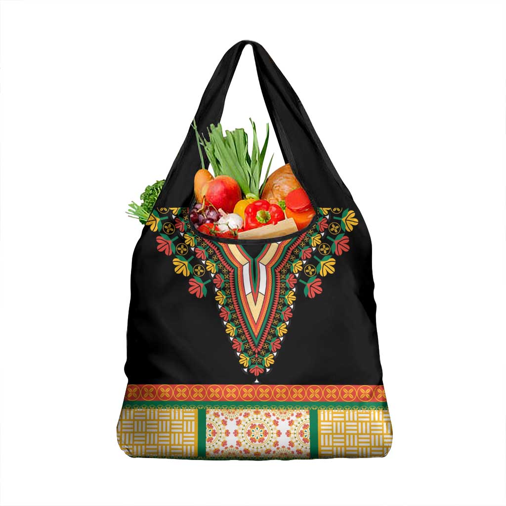 Africa Dashiki Grocery Bag Embroidery Neckline Floral Pattern
