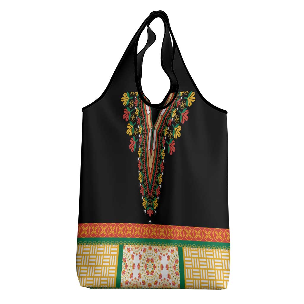 Africa Dashiki Grocery Bag Embroidery Neckline Floral Pattern