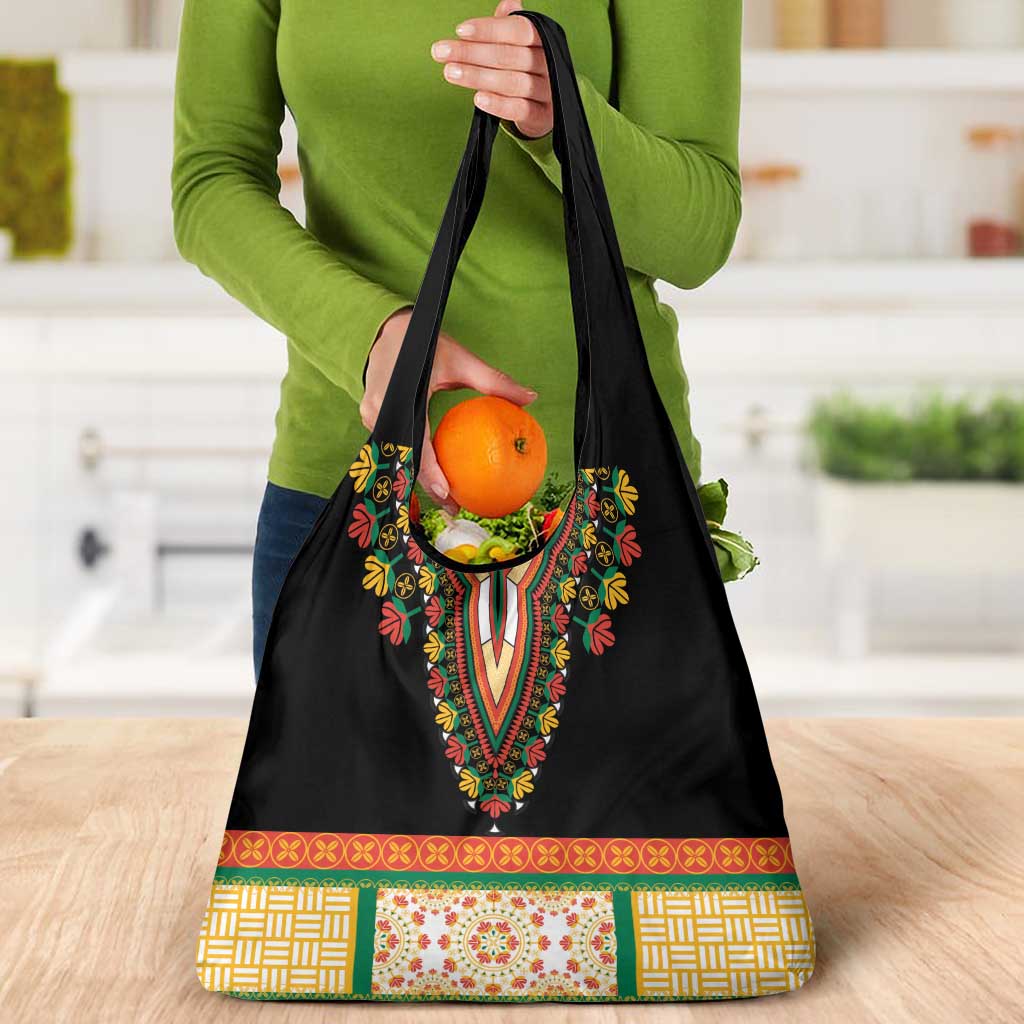 Africa Dashiki Grocery Bag Embroidery Neckline Floral Pattern