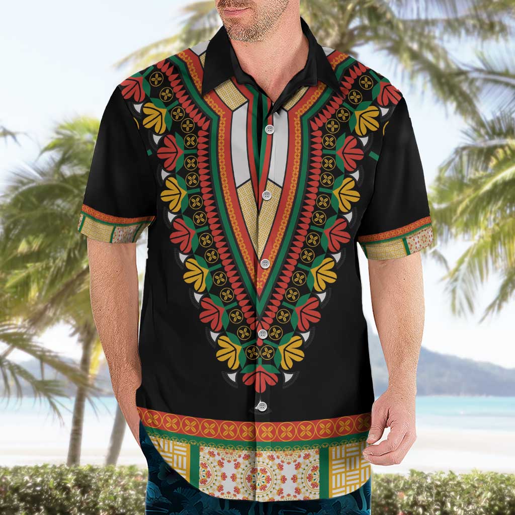 Africa Dashiki Hawaiian Shirt Embroidery Neckline Floral Pattern - Wonder Print Shop