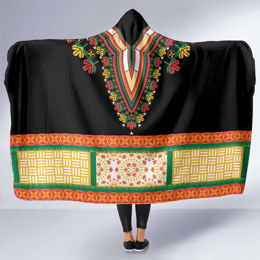Africa Dashiki Hooded Blanket Embroidery Neckline Floral Pattern
