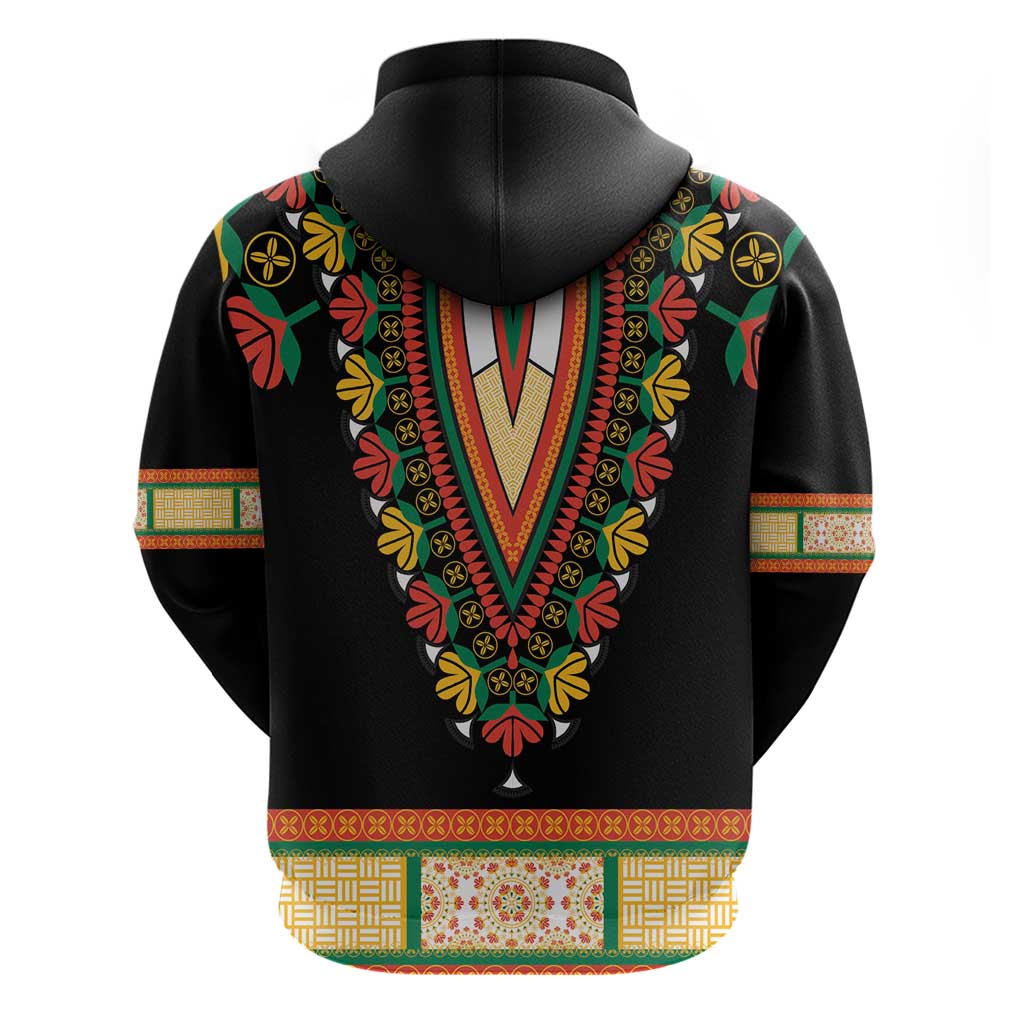 Africa Dashiki Hoodie Embroidery Neckline Floral Pattern - Wonder Print Shop