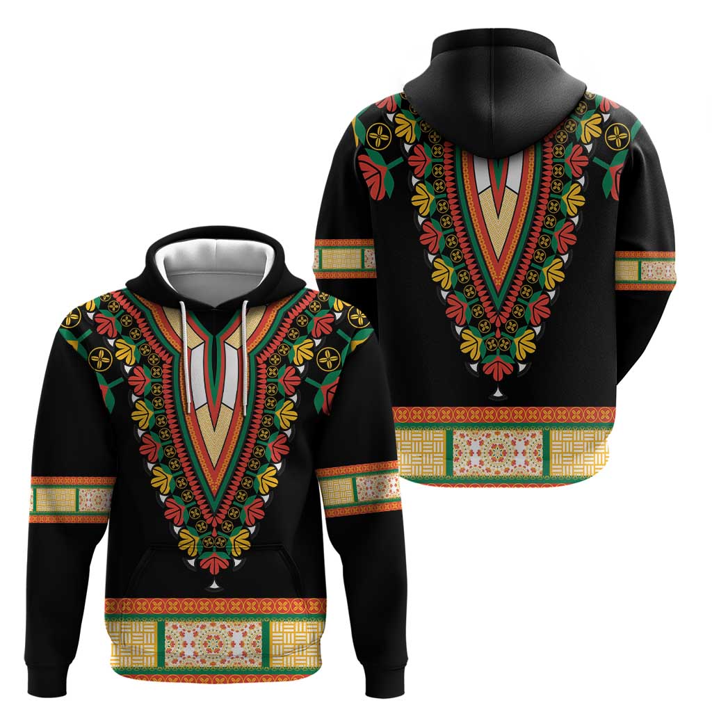 Africa Dashiki Hoodie Embroidery Neckline Floral Pattern - Wonder Print Shop
