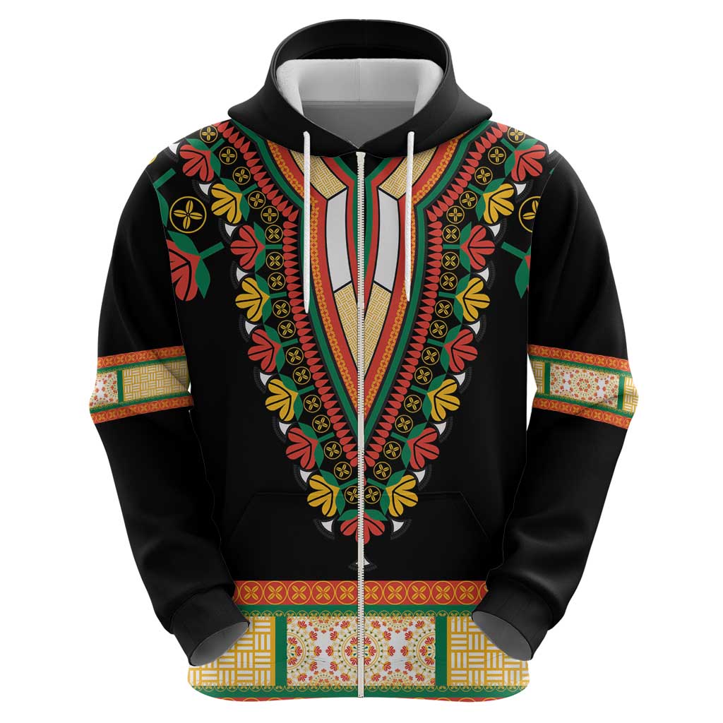 Africa Dashiki Hoodie Embroidery Neckline Floral Pattern - Wonder Print Shop