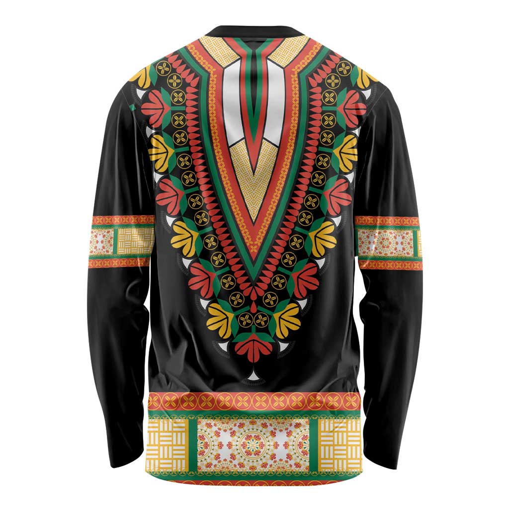 Africa Dashiki Long Sleeve Shirt Embroidery Neckline Floral Pattern - Wonder Print Shop