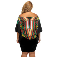 Africa Dashiki Off Shoulder Short Dress Embroidery Neckline Floral Pattern - Wonder Print Shop