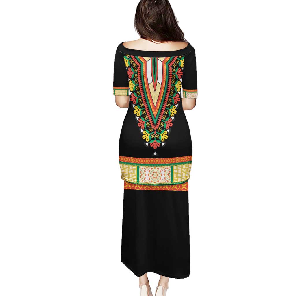 Africa Dashiki Puletasi Embroidery Neckline Floral Pattern - Wonder Print Shop