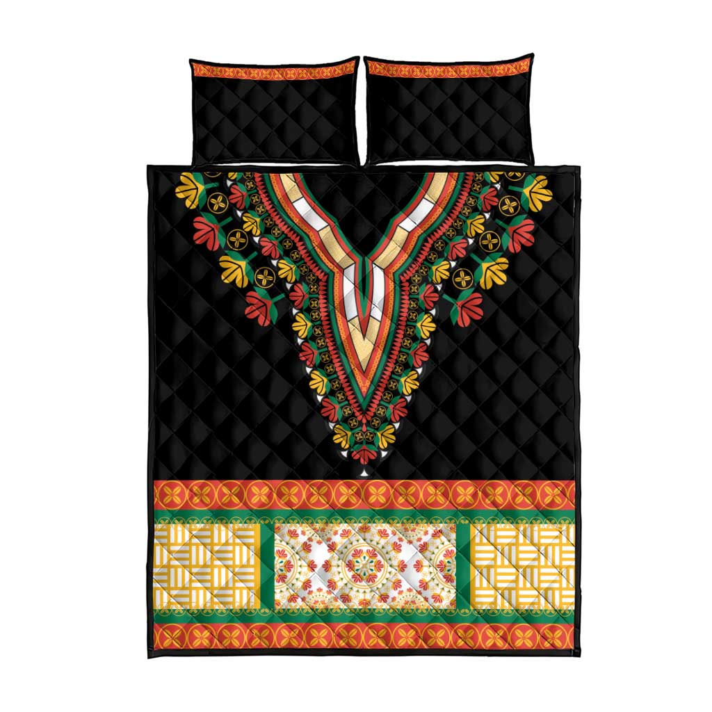Africa Dashiki Quilt Bed Set Embroidery Neckline Floral Pattern - Wonder Print Shop