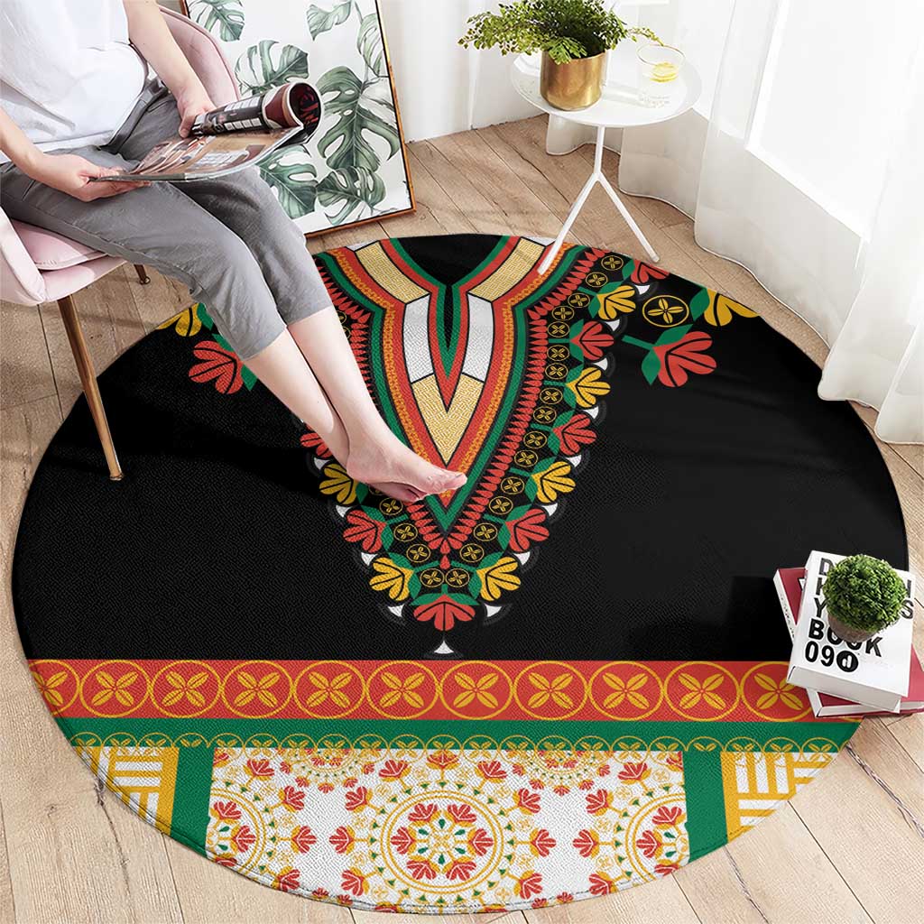 Africa Dashiki Round Carpet Embroidery Neckline Floral Pattern
