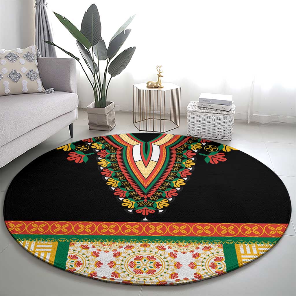 Africa Dashiki Round Carpet Embroidery Neckline Floral Pattern