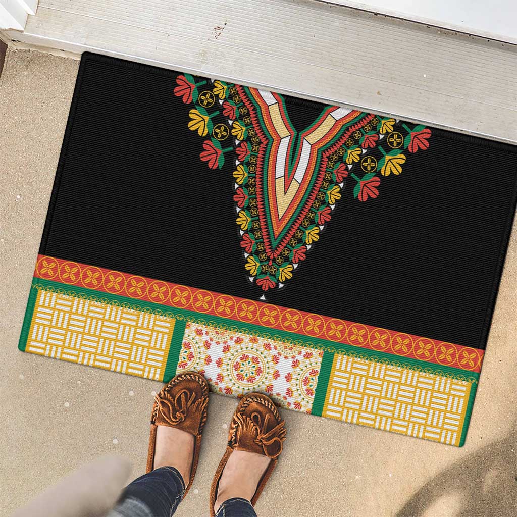 Africa Dashiki Rubber Doormat Embroidery Neckline Floral Pattern - Wonder Print Shop