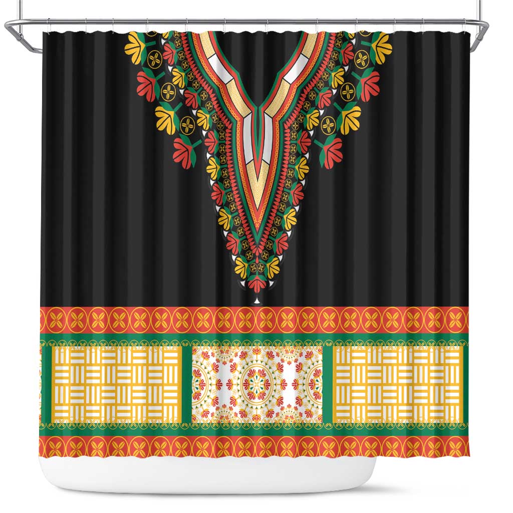 Africa Dashiki Shower Curtain Embroidery Neckline Floral Pattern