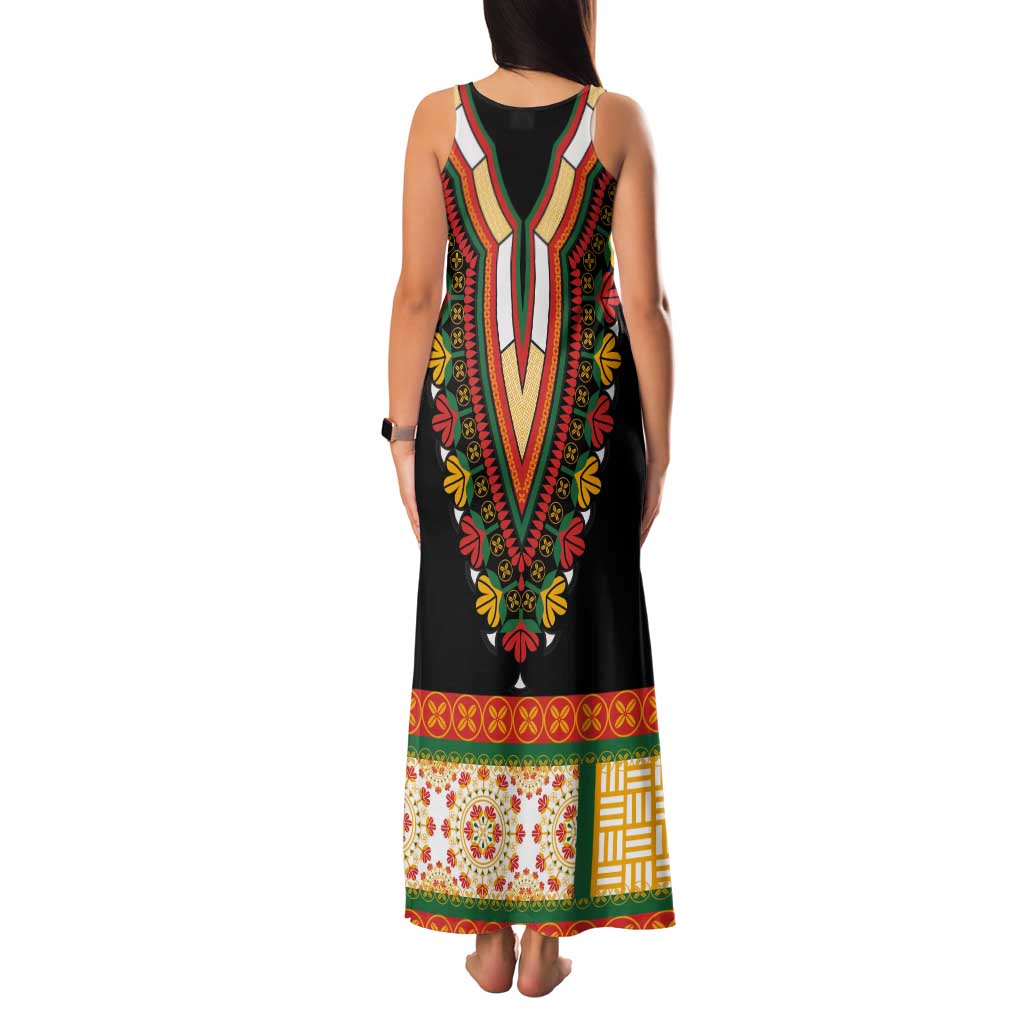 Africa Dashiki Tank Maxi Dress Embroidery Neckline Floral Pattern - Wonder Print Shop