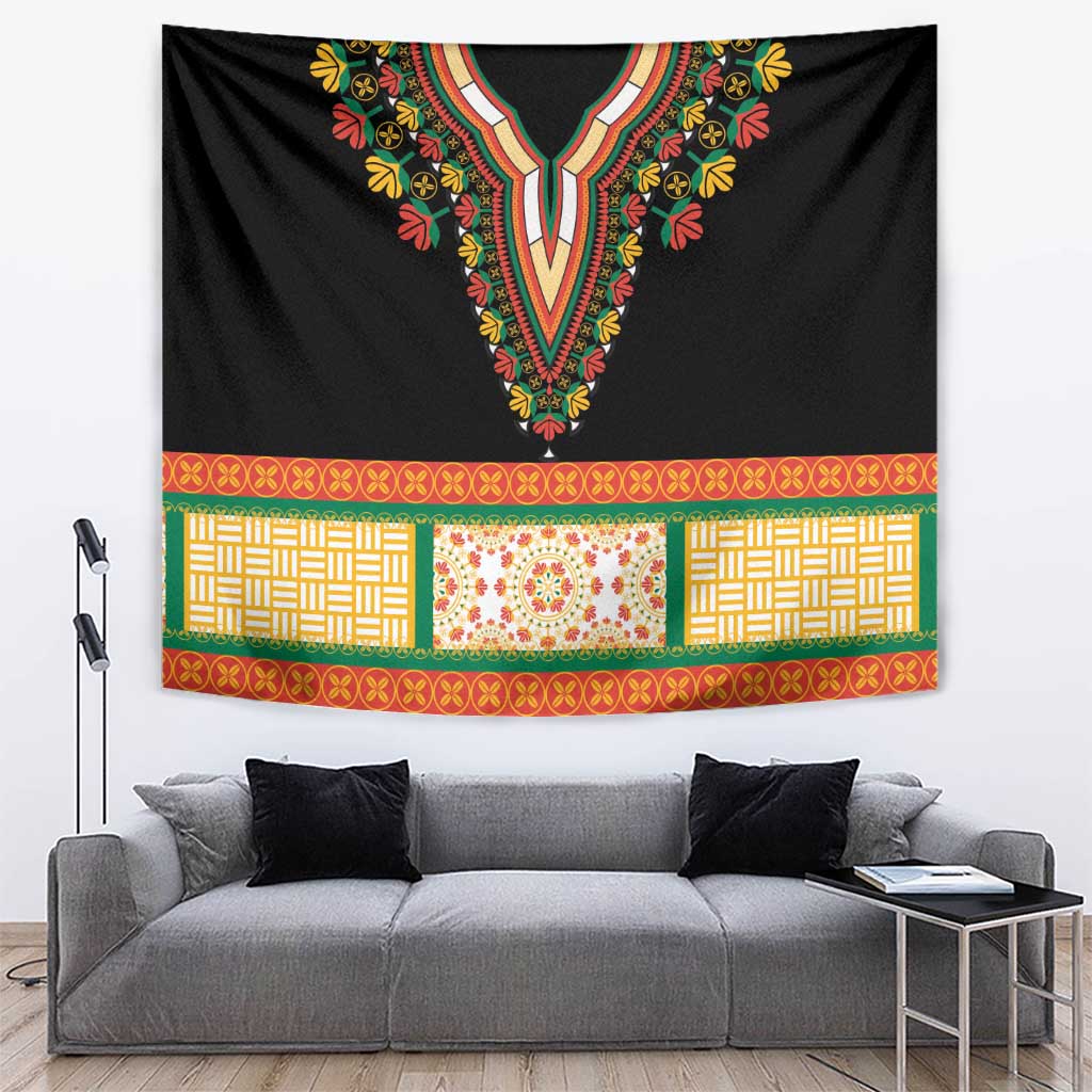 Africa Dashiki Tapestry Embroidery Neckline Floral Pattern - Wonder Print Shop