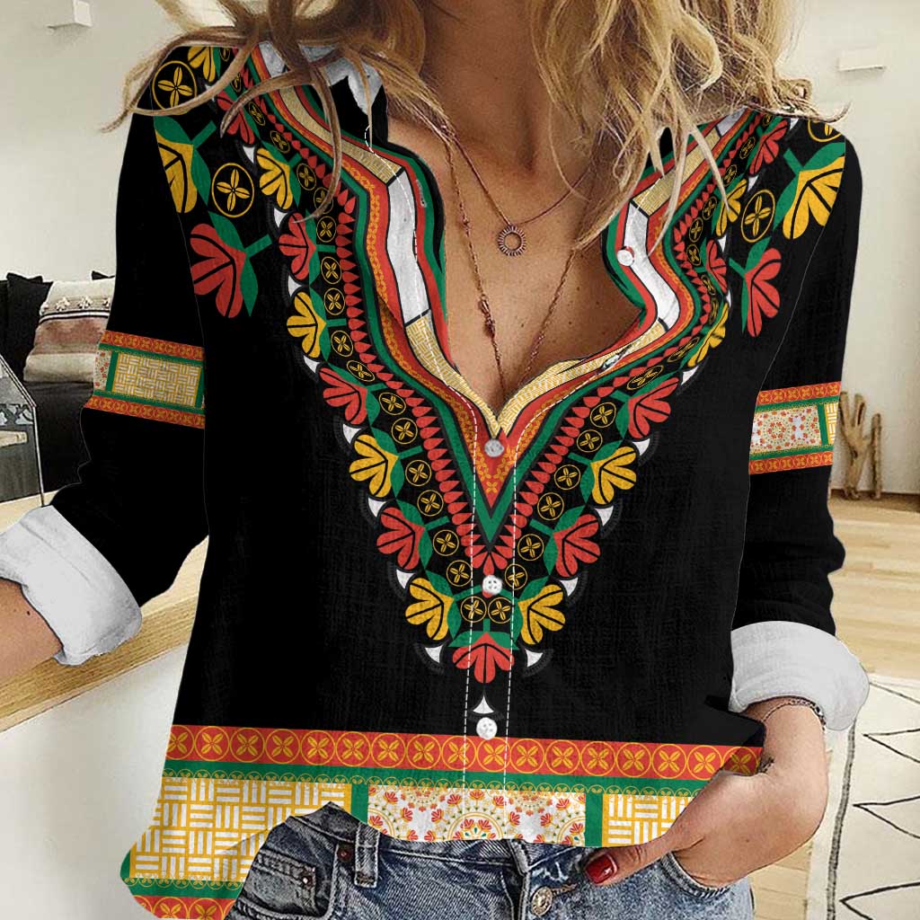 Africa Dashiki Women Casual Shirt Embroidery Neckline Floral Pattern - Wonder Print Shop
