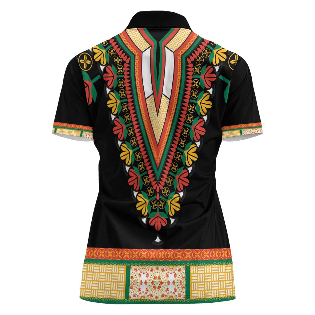 Africa Dashiki Women Polo Shirt Embroidery Neckline Floral Pattern - Wonder Print Shop