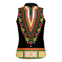 Africa Dashiki Women Sleeveless Polo Shirt Embroidery Neckline Floral Pattern - Wonder Print Shop